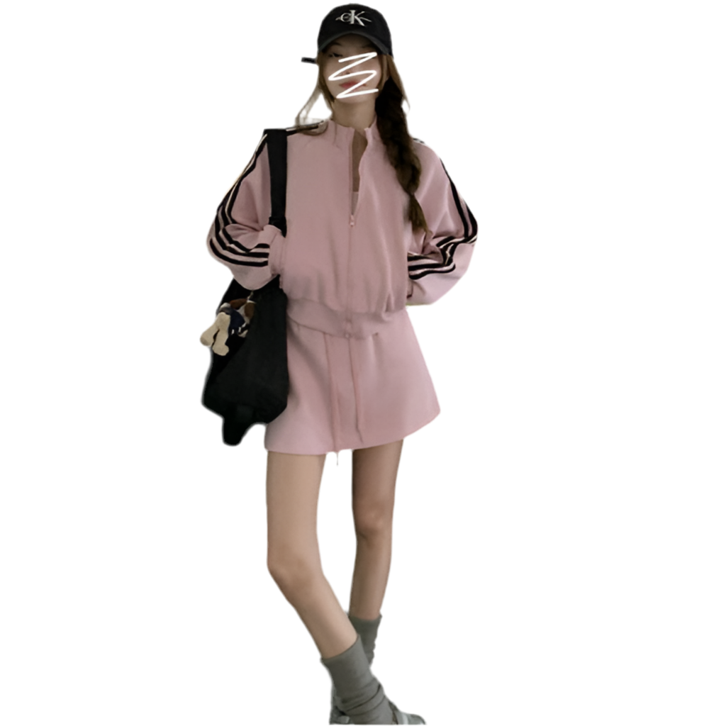 Casual All-match Suit Women's Pink Sweatshirt Coat Skirt