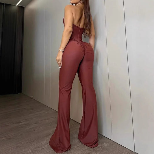 Women's Simple Solid Color Backless Sexy Jumpsuit