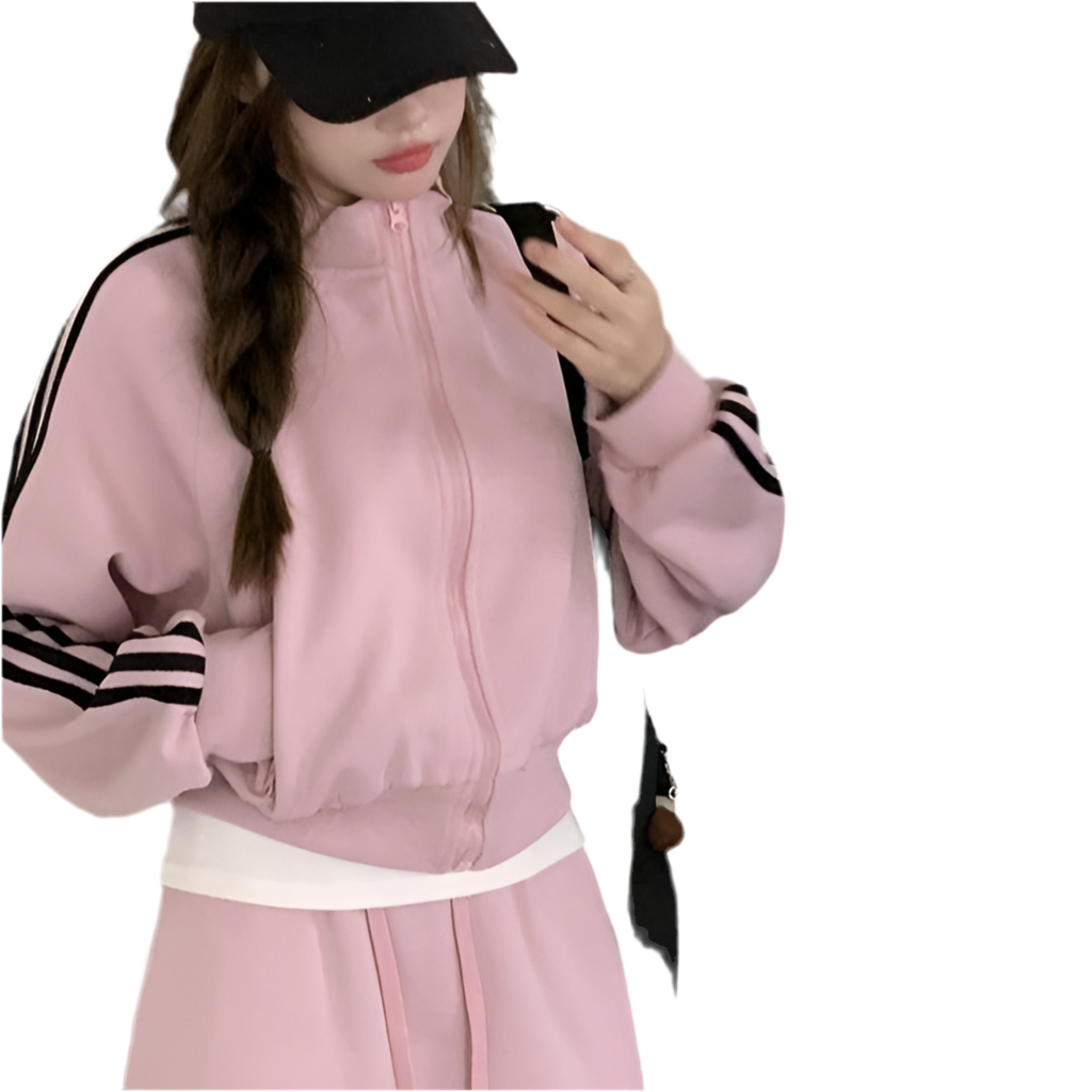 Casual All-match Suit Women's Pink Sweatshirt Coat Skirt