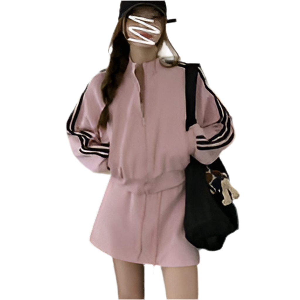 Casual All-match Suit Women's Pink Sweatshirt Coat Skirt